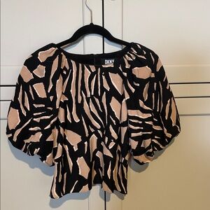 DKNY Zebra Print Black and Tan Blouse
